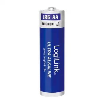 Pilhas alcalinas LogiLink Ultra Power AA, pack de 8 em película retrátil, 1,5 V LR6, 10 anos de validade