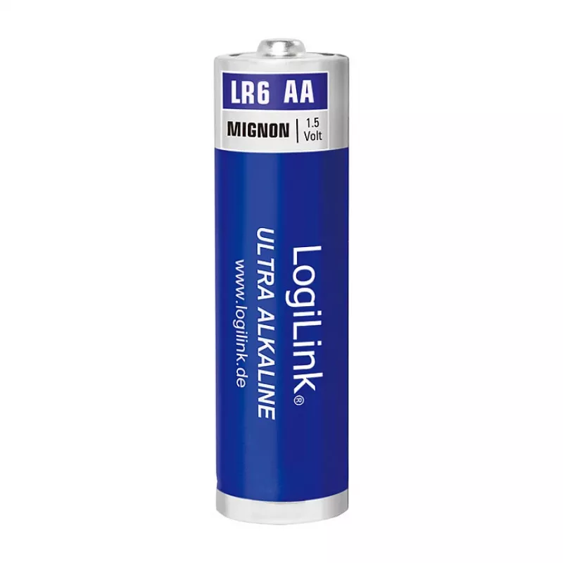 Pilhas alcalinas LogiLink Ultra Power AA, pack de 8 em película retrátil, 1,5 V LR6, 10 anos de validade