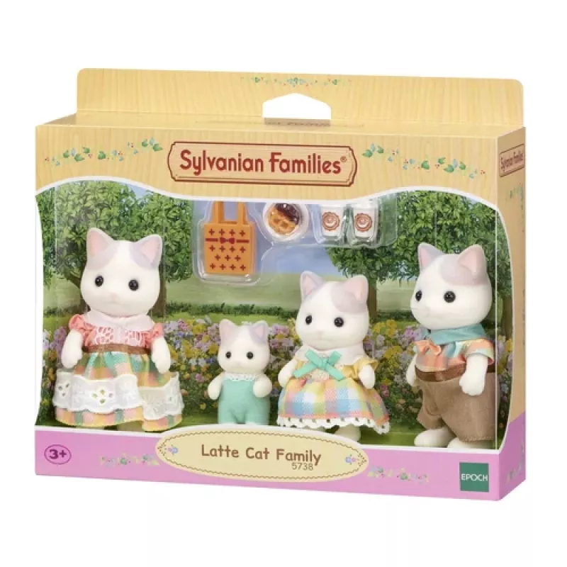 EPOCH Sylvanian Families família de gatos Milk - 4 figuras colecionáveis (pai Cyrus, mãe Stella, filho Freddie, filha Millie) para crianças a partir dos 3 anos