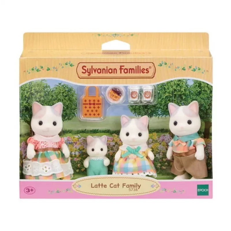 EPOCH Sylvanian Families família de gatos Milk - 4 figuras colecionáveis (pai Cyrus, mãe Stella, filho Freddie, filha Millie) para crianças a partir dos 3 anos