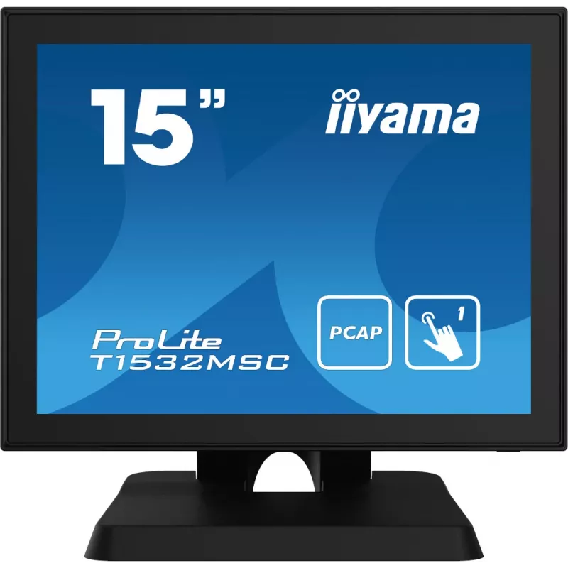 Iiyama ProLite T1532MSC-B5X monitor LED tátil capacitivo projetivo 15 polegadas - 1024x768 XGA, 10 pontos, HDMI, DVI, VGA, USB, frente IP54, 7H, altifalantes