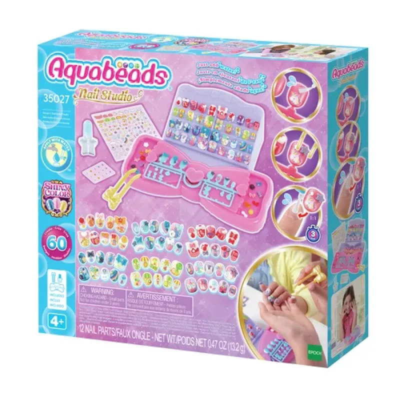 Conjunto inicial EPOCH Aquabeads Nail Studio - conjunto de arte de unhas com contas ativadas por água para crianças, mais de 100 designs, unhas reutilizáveis, sem cola, a partir dos 4 anos