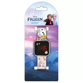 PULIO relógio digital LED Diakakis - relógio infantil Frozen com visor LED vermelho, bracelete de silicone azul/lilás, tema oficial Disney Frozen