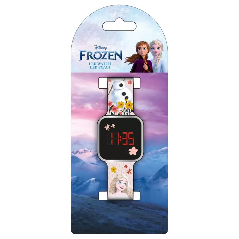 PULIO relógio digital LED Diakakis - relógio infantil Frozen com visor LED vermelho, bracelete de silicone azul/lilás, tema oficial Disney Frozen