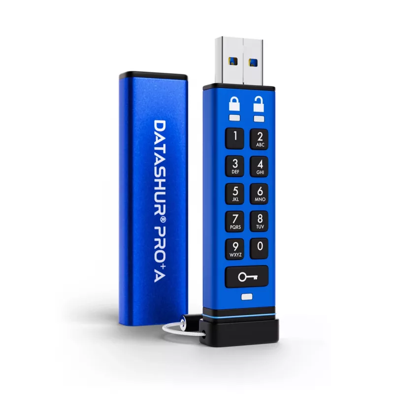 iStorage datAshur PRO+A 32GB USB 3.2 Gen 1 Pen USB com encriptação de hardware e autenticação por PIN, FIPS 140-3 Nível 3, IP68, proteção contra ataques de força bruta