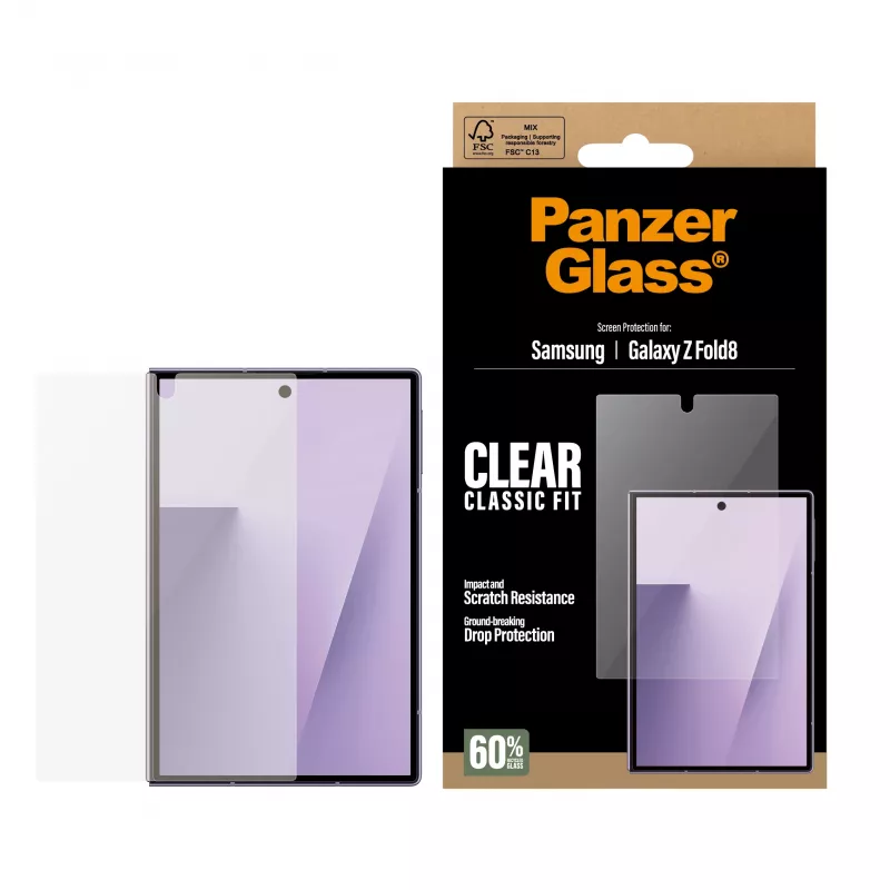 PanzerGlass ClassicFit proteção de ecrã para Samsung Galaxy Z Fold8 – vidro temperado, 9H, antibacteriano, compatível com capa