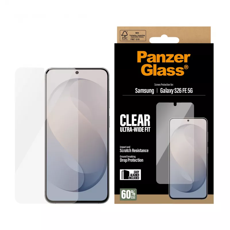 PanzerGlass Ultra-Wide Fit película de proteção de ecrã para Samsung Galaxy S26 FE com EasyAligner