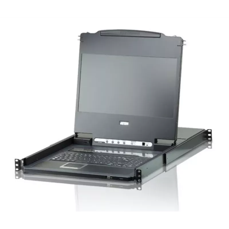 ATEN CL6708MW comutador KVM LCD DVI de 8 portas, 17,3 polegadas Full HD, 1U, teclado italiano, preto