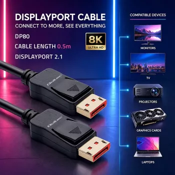 QOLTEC Cabo DisplayPort M/M v2.1 54G 0,5 m