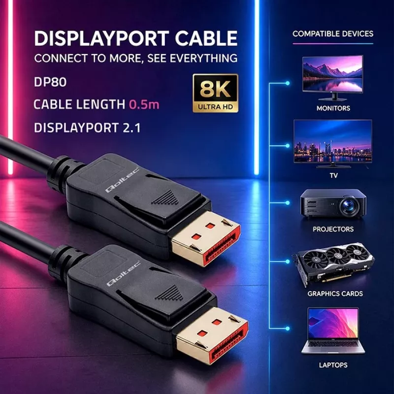 QOLTEC Cabo DisplayPort M/M v2.1 54G 0,5 m