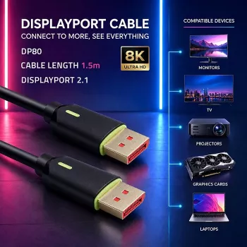 QOLTEC Cabo DisplayPort M/M v2.1 80G 1,5m Preto