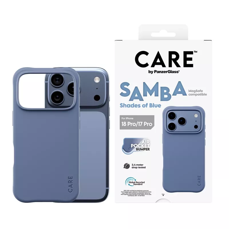 CARE by PanzerGlass capa Samba para iPhone 17 Pro / 18 Pro – Shades of Blue, MagSafe, TPU reciclado, antimicrobiana, resistência a quedas de 3,6 m