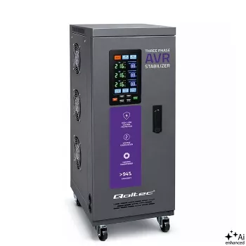 Estabilizador de tensão trifásico Qoltec AVR MULTIPROTECTION 10kVA ±3% servomotor 3F LCD Expert Line