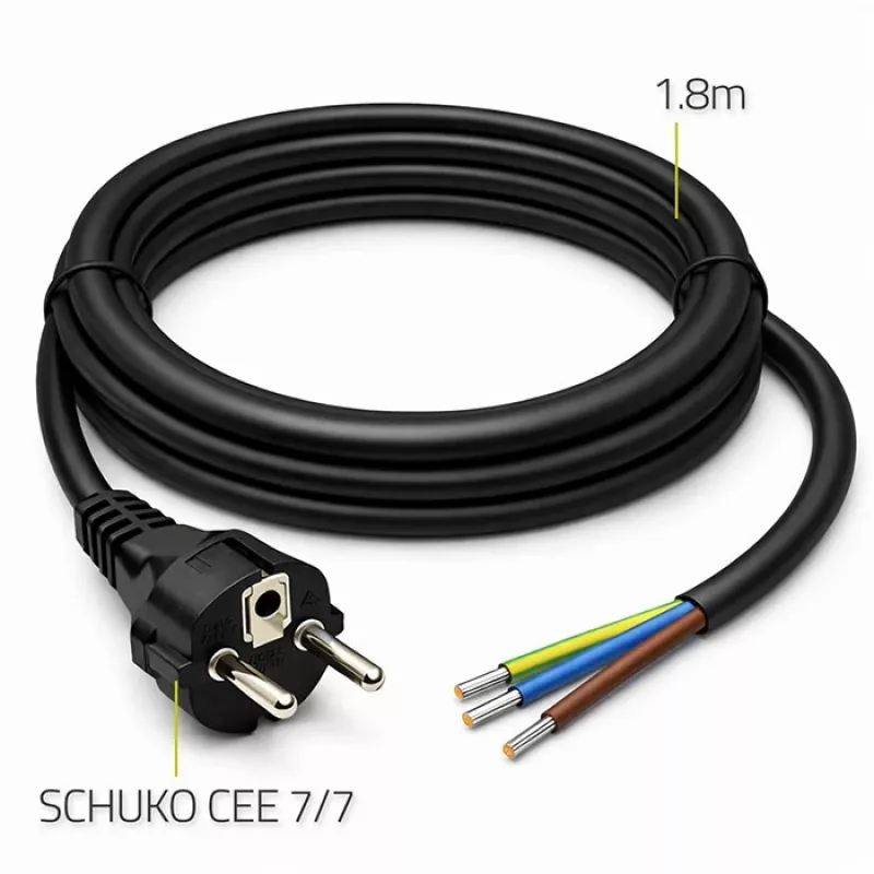 Cabo de alimentação Schuko CEE 7/7 para descarnado & estanhado QOLTEC 54598 3m H05VV-F 3x1,0mm² preto