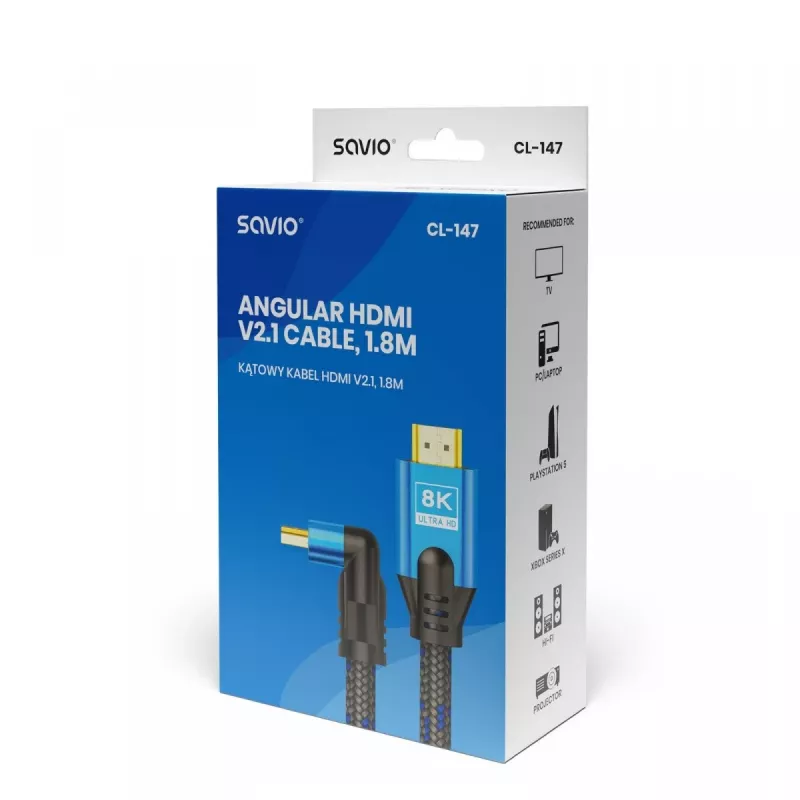 Cabo HDMI 2.1 SAVIO CL-147 8K 48Gbps Ultra High Speed