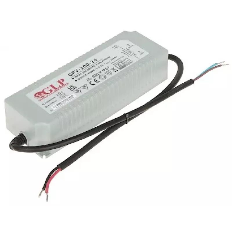 Fonte de alimentação comutada GLP 24V/8.3A/GPV 200W IP67 driver LED