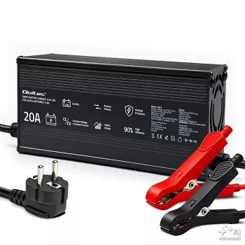 Carregador de bateria LiFePO4 inteligente Qoltec 12V 20A com indicador LED e arrefecimento ativo