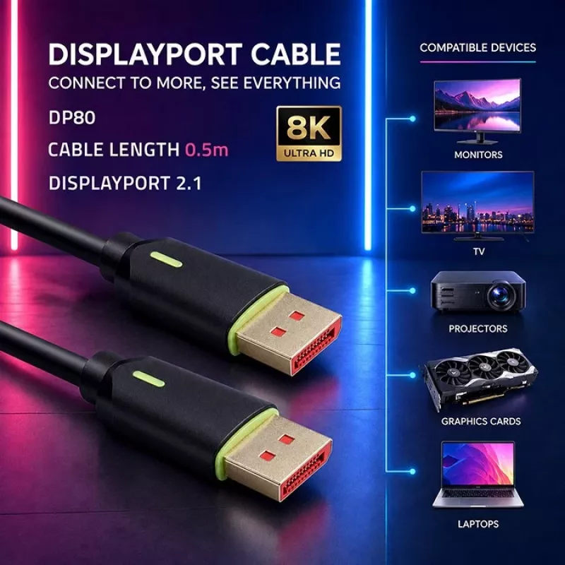 Cabo DisplayPort QOLTEC M/M v2.1 80G 0,5 m