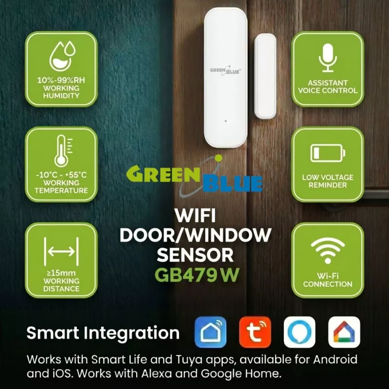 GREENBLUE GB479 W Sensor de Porta/Janela Wi-Fi Sem Fios, Branco