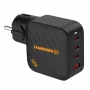 Fonte de alimentação HAMMER RapidCharge 100W GaN, 2x USB-C PD 100W + 1x USB-A QC 30W, preto