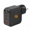 Fonte de alimentação HAMMER RapidCharge 100W GaN, 2x USB-C PD 100W + 1x USB-A QC 30W, preto
