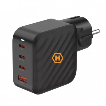 Fonte de alimentação HAMMER RapidCharge 100W GaN, 2x USB-C PD 100W + 1x USB-A QC 30W, preto