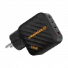 Fonte de alimentação HAMMER RapidCharge 100W GaN, 2x USB-C PD 100W + 1x USB-A QC 30W, preto