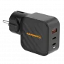 Fonte de alimentação GaN HAMMER RapidCharge 65W - 2x USB-C PD, 1x USB-A QC, preto