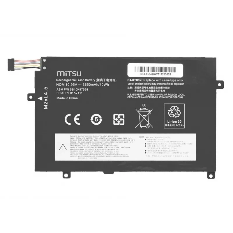 Bateria MITSU 01AV411 para Lenovo ThinkPad E470 E475 3650 mAh (40 Wh) 10,95 V