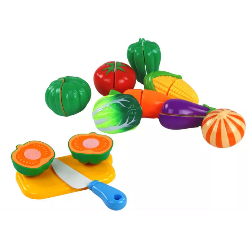 LEAN TOYS Legumes de velcro no cesto – conjunto de brinquedo de alimentos com 8 peças, prato e faca