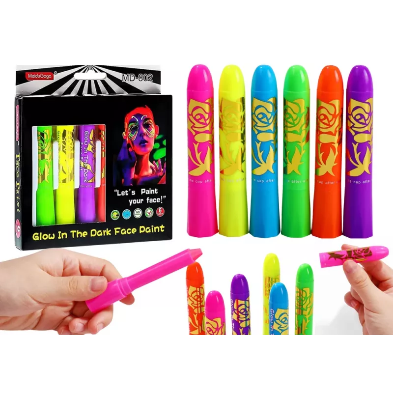 LEAN TOYS Conjunto de pintura facial canetas neon fluorescentes 6 unidades