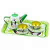 LEAN TOYS Serviço de chá de metal Panda Green 14 peças | bule de lata infantil, chávenas, pires, pratos e tabuleiro | brinquedo de cozinha de faz de conta a partir dos 3 anos