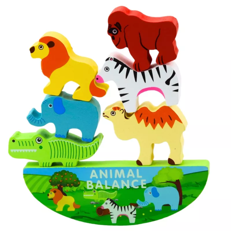 LEAN TOYS Jogo de destreza de madeira animais em equilíbrio 13 peças