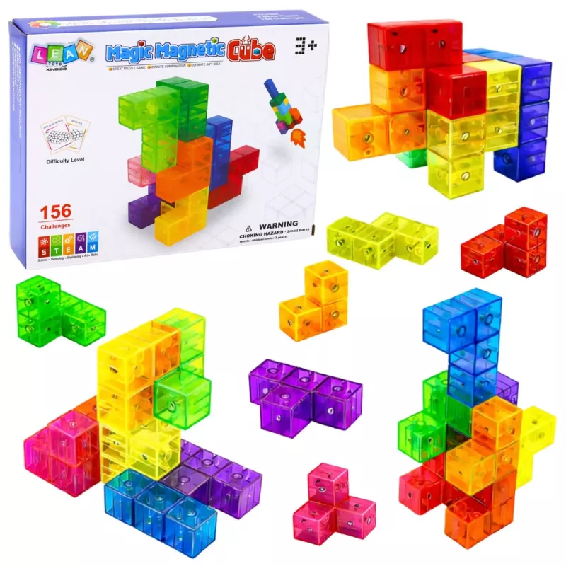 LEAN TOYS Blocos magnéticos cubo mágico puzzle 156 cartas de desafio 9 peças