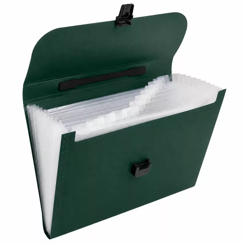 LEAN Organizador de documentos com 13 compartimentos, verde, A4, suporte