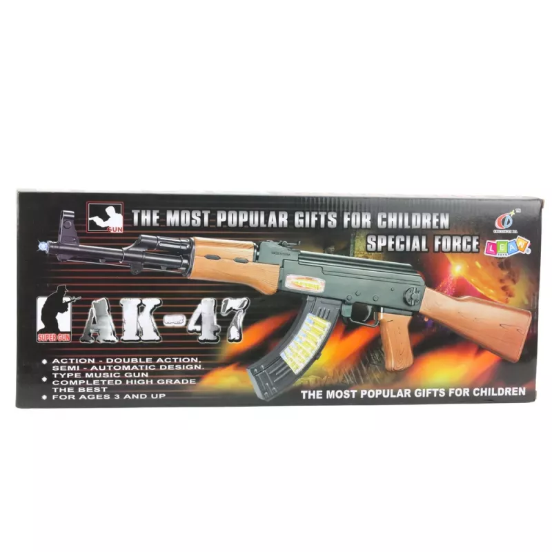 LEAN TOYS Espingarda de Brincar AK-47 para Crianças com Luz e Som 68,5 cm