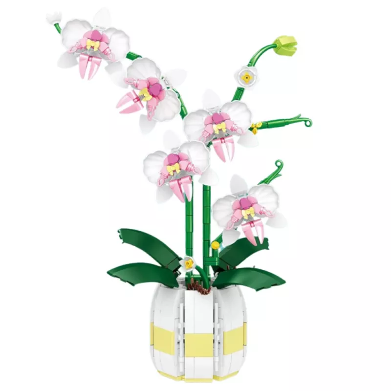 LEAN TOYS Orquídea Blocos de Construção Orquídea em Vaso Rosa e Branco 616 peças