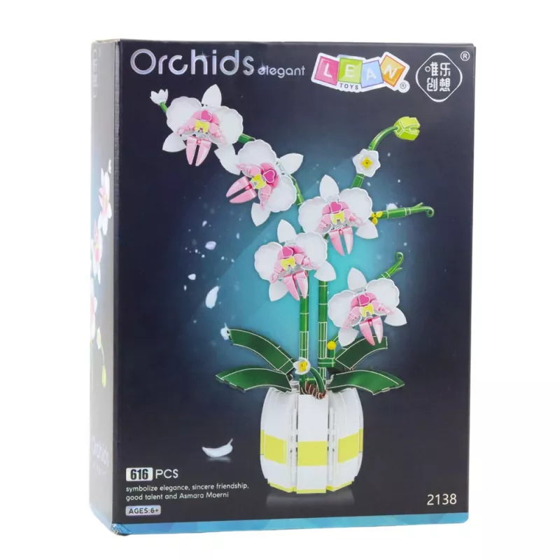 LEAN TOYS Orquídea Blocos de Construção Orquídea em Vaso Rosa e Branco 616 peças