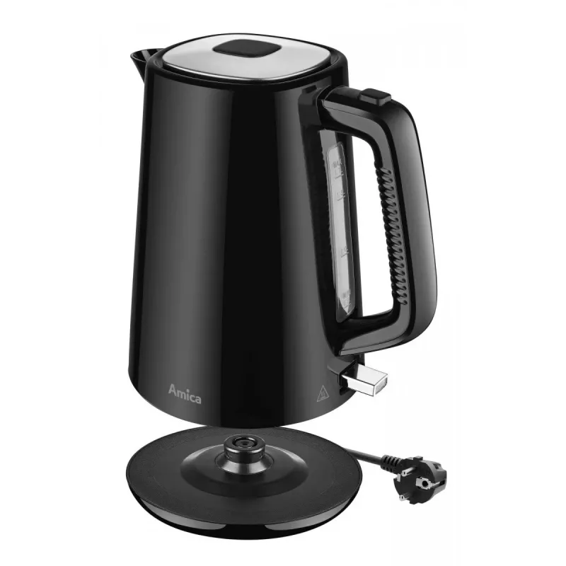 AMICA Chaleira Elétrica 1,7 L KF304 - 2200 W Aço Inoxidável Chaleira Elétrica sem Fios, Prateado/Preto