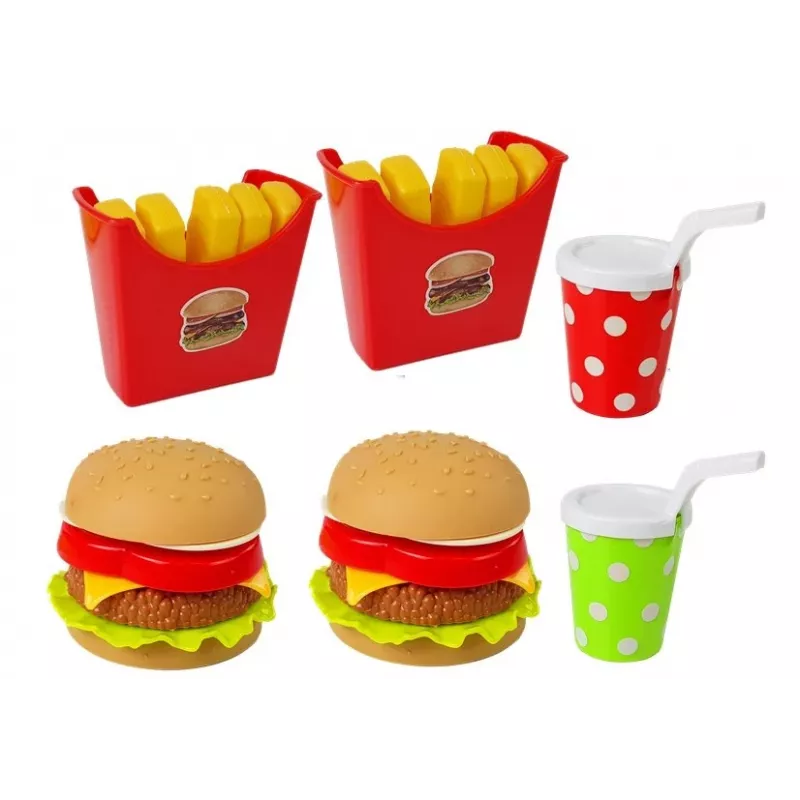 LEAN TOYS Conjunto de hambúrguer e batatas fritas com tabuleiro | brinquedo de faz de conta de fast-food