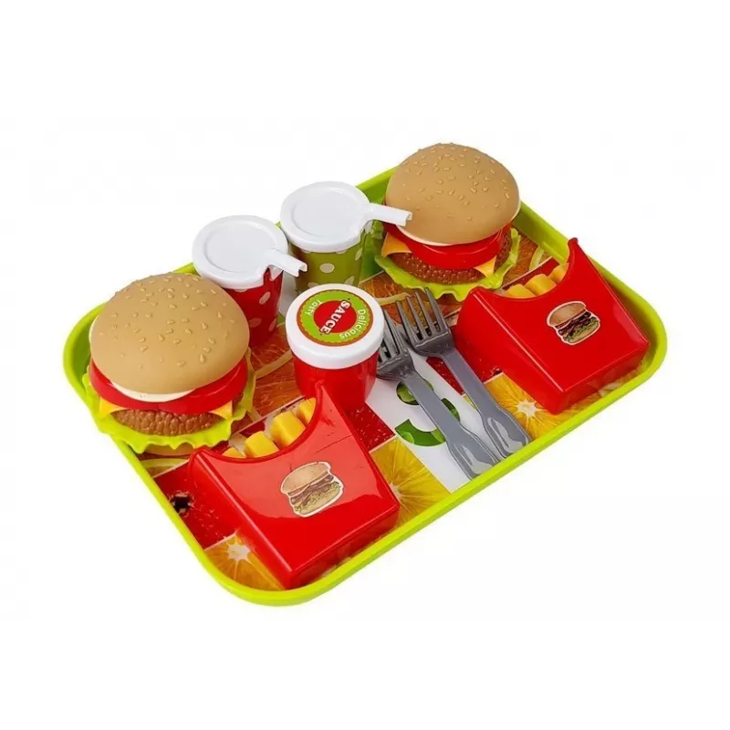 LEAN TOYS Conjunto de hambúrguer e batatas fritas com tabuleiro | brinquedo de faz de conta de fast-food
