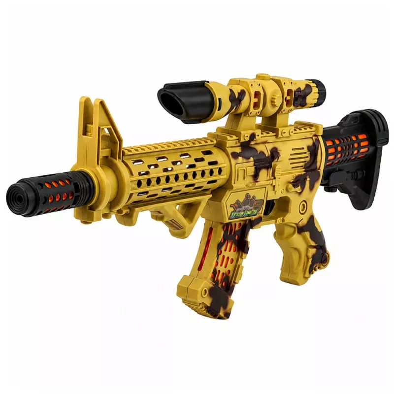 LEAN TOYS espingarda de brinquedo camuflagem mira telescópica silenciador móvel luz e som 54 cm