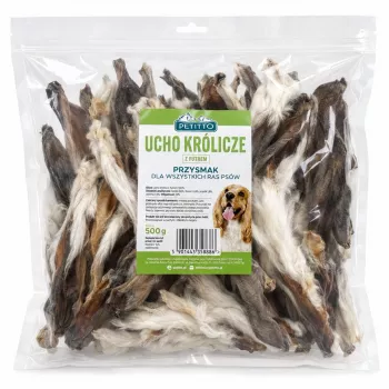 PETITTO Orelhas de coelho com pelo petiscos para cães, 500 g