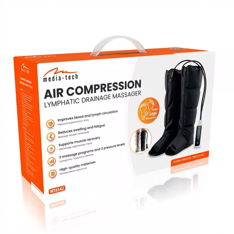 MEDIA-TECH MT6542 massajador de drenagem linfática por compressão de ar com pressão ajustável e 3 programas