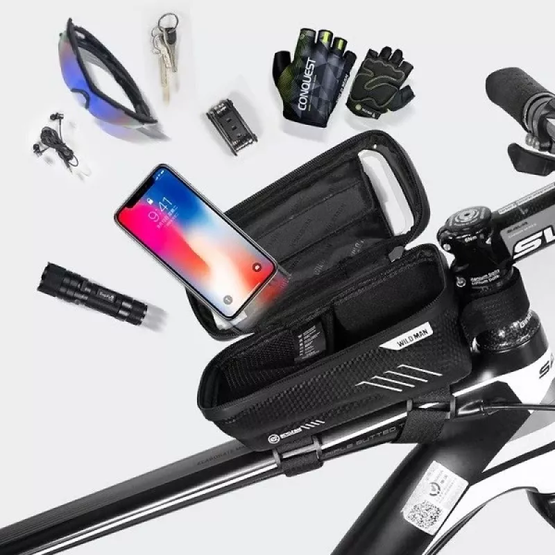 WILDMAN Bike Holder Case M E2 1L preto - bolsa de guiador para smartphone, resistente a salpicos, compatível com ecrã tátil, 1L de arrumação