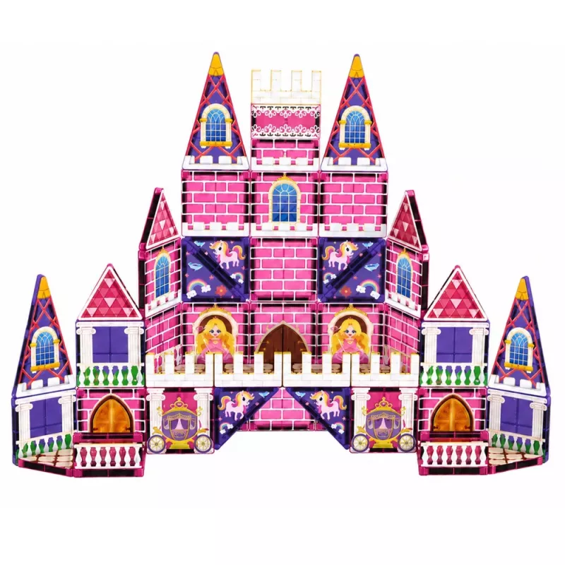LEAN TOYS Blocos magnéticos castelo de princesa rosa 58 peças