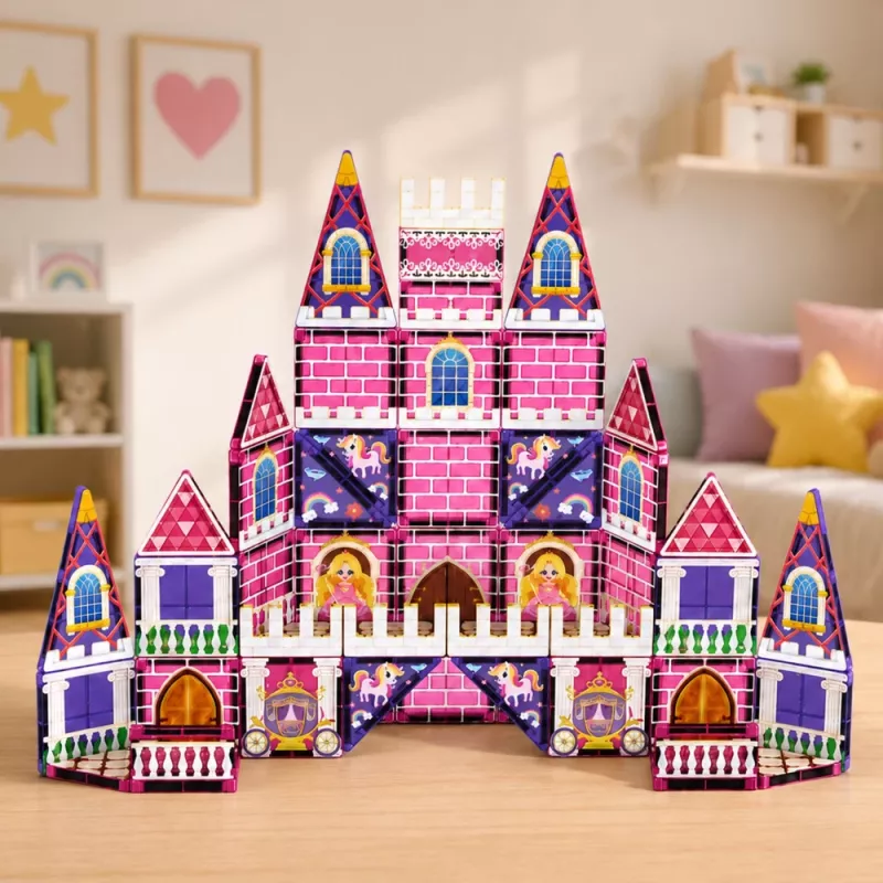 LEAN TOYS Blocos magnéticos castelo de princesa rosa 58 peças
