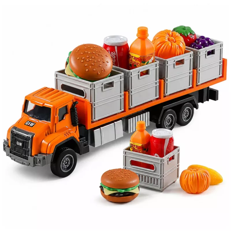 LEAN TOYS camião de transporte de alimentos laranja 1:55 modelo die-cast