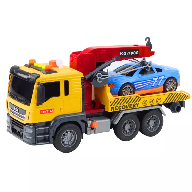 LEAN TOYS camião de reboque com grua e carro de corrida – conjunto de brincar com luz e som