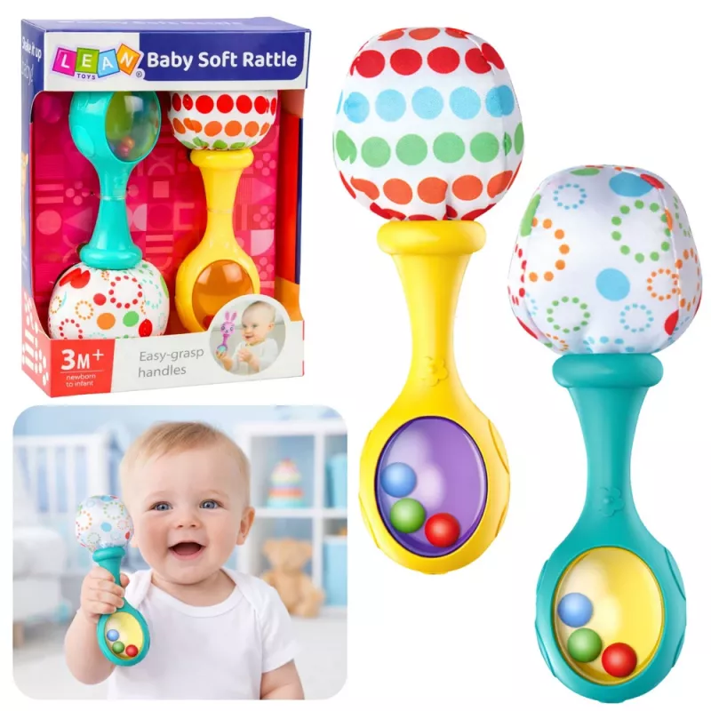 LEAN TOYS conjunto de chocalhos com bola macia – Amarelo e Verde, 2 peças